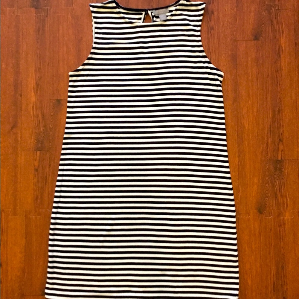 Navy and white striped mid-length dress